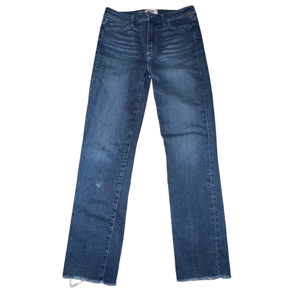 Paige Hoxton Slim‎ Crop Jeans 28 Blue High Rise Raw Hem Designer Denim Casual